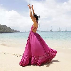 FREE PEOPLE ENDLESS SUMMER Sz S EXTRATROPICAL SMOCKED MAXI DRESS ORCHID